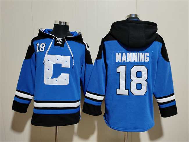 Men's Indianapolis Colts #18 Peyton Manning Blue Ageless Must-Have Lace-Up Pullover Hoodie,We sell and wholesale Men's Indianapolis Colts #18 Peyton Manning Blue Ageless Must-Have Lace-Up Pullover Hoodie on line form chian!
